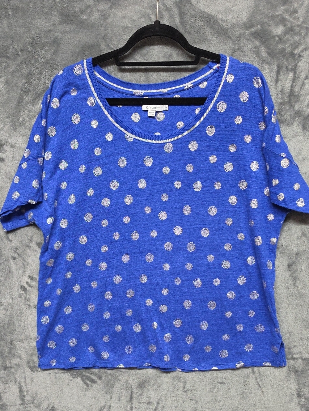 Chico's Royal Blue Short Sleeve Tee with Silver Dots Sz 3(xL)
